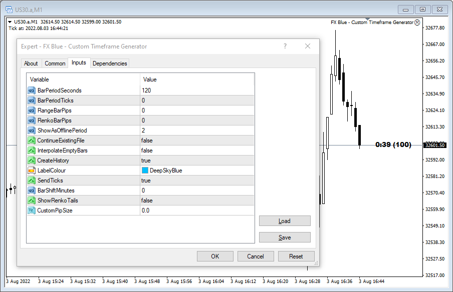 Step 4: Add the Time Frame Generator to the Chart